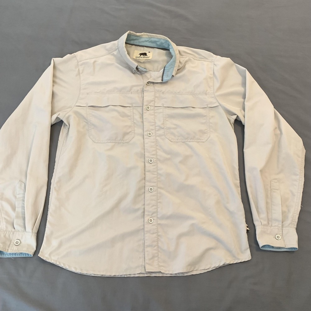 Dakota Grizzly Shirt Mens Large‎ Beige Nylon Long Sleeve Button Front Casual